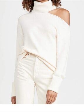 Vince Camuto Cream One-Shoulder Turtleneck Sweater